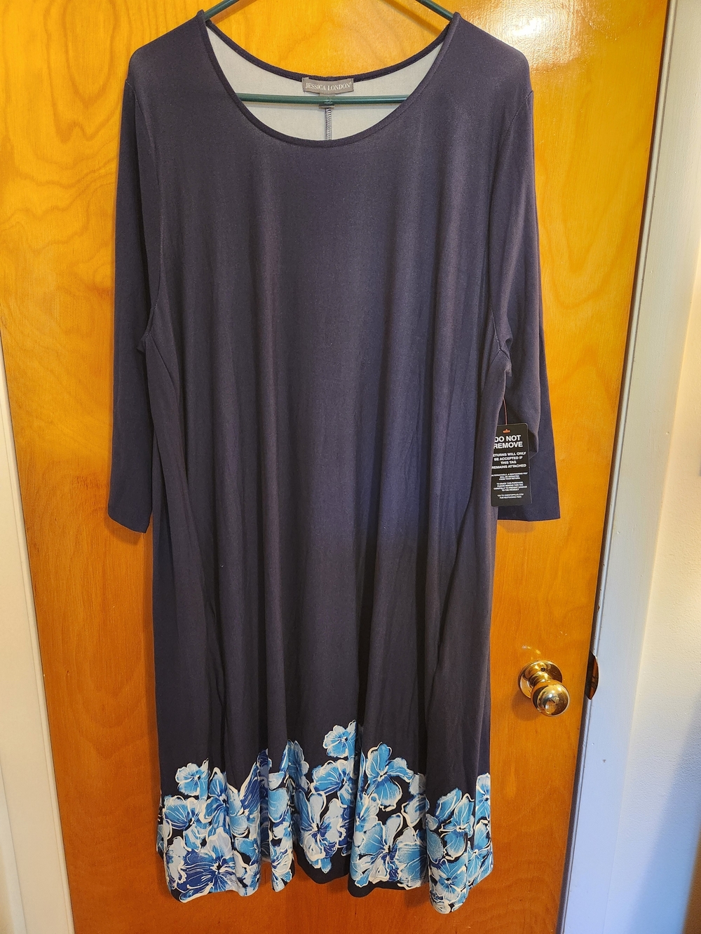 Jessica London NWT Navy Midi Dress with Blue & White Floral Hem